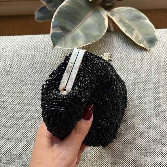 Vintage Black Beaded clutch bag with silver chain , Circa 2007 - Picture 14 of 17